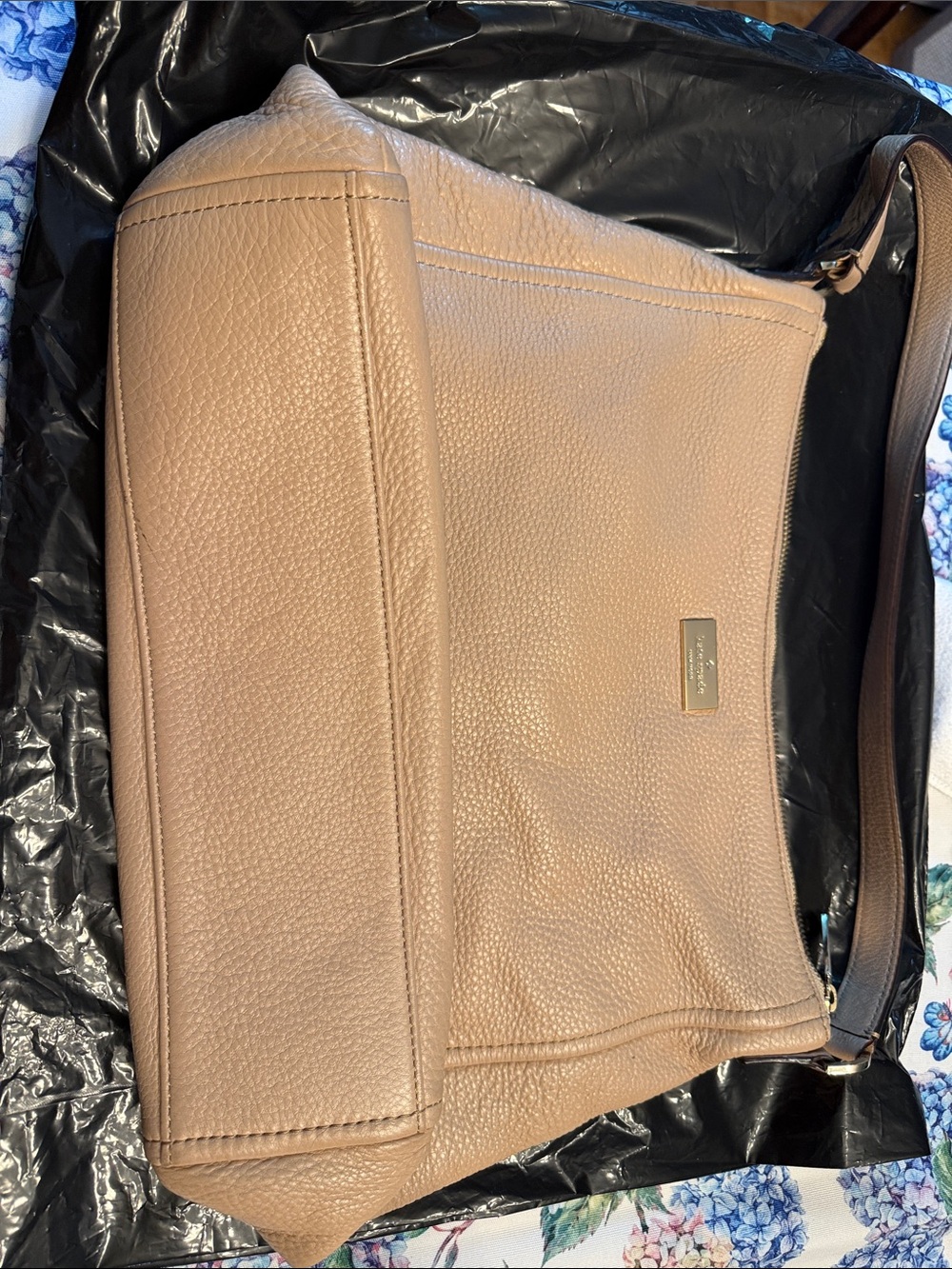 kate spade Tan Pebbled Leather Tote with Hot Pink Lining